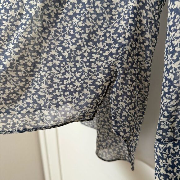 Veronica Beard Blouse Sz 4 Blue White Floral V Neck Long Sleeve Sheer Silk Boho - Picture 7 of 15